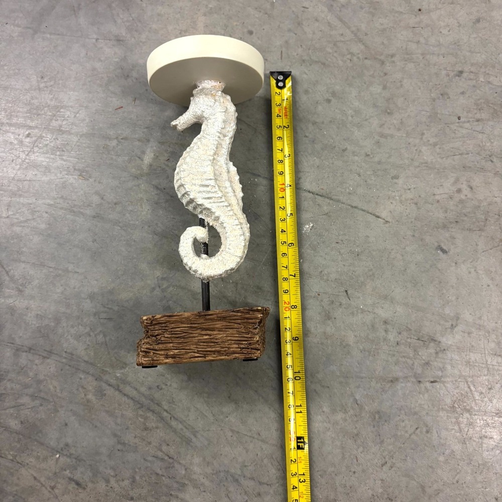 Coastal Seahorse Pillar Candle Holder Ivory Resin Beach Nautical Decor 9" Tall - Picture 7 of 8